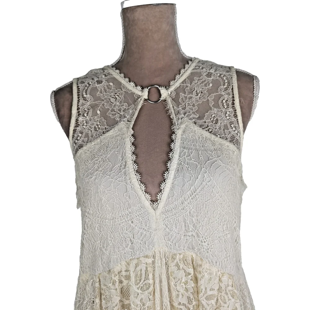 NWT Free People Don’t You Dare Lace Dress Ivory Neutral Combo Sz S Bachelorette - Picture 4 of 11